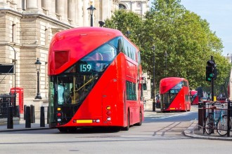 Modern red double decker bus, London, England, United Kingdom